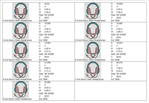 Headphones Heart Machine Embroidery Design – Music Lover Headset Embroidery File Embroidery/Applique DESIGNS PatternFeed8 