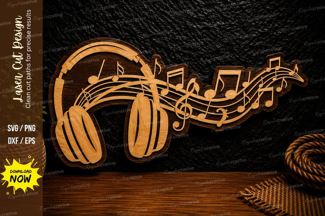 Headphones Music Notes Laser Cut Svg Design SVG Regulrcrative 