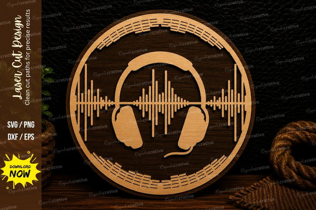 Headphones Soundwave Circle Laser Cut Svg Design SVG Regulrcrative 