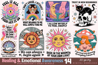 Healing & Emotional Awareness, PNG Bundle, Awareness quotes Png Bundle Sublimation Regulrcrative 
