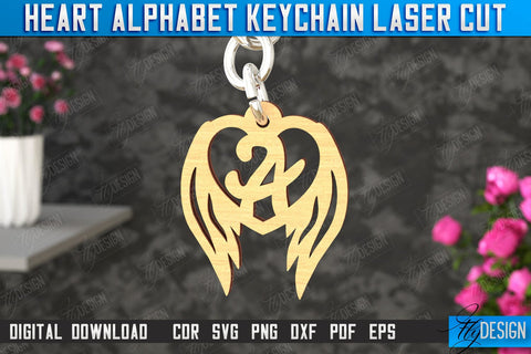Heart Alphabet Keychain Bundle | Heart with Wings | Personalized Monogram | Love Signs | CNC Files SVG Fly Design 