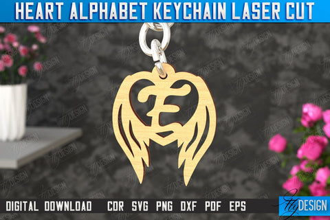 Heart Alphabet Keychain Bundle | Heart with Wings | Personalized Monogram | Love Signs | CNC Files SVG Fly Design 