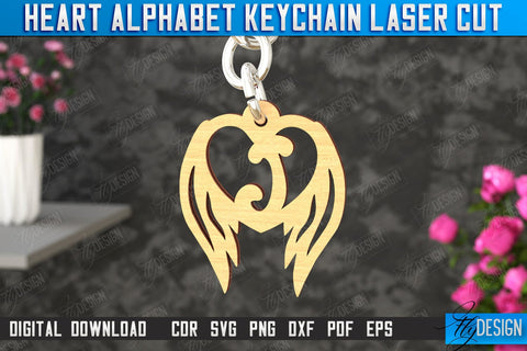 Heart Alphabet Keychain Bundle | Heart with Wings | Personalized Monogram | Love Signs | CNC Files SVG Fly Design 