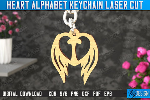 Heart Alphabet Keychain Bundle | Heart with Wings | Personalized Monogram | Love Signs | CNC Files SVG Fly Design 