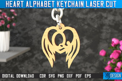 Heart Alphabet Keychain | Heart with Wings | Personalized Monogram | Love Sign | CNC File SVG Fly Design 