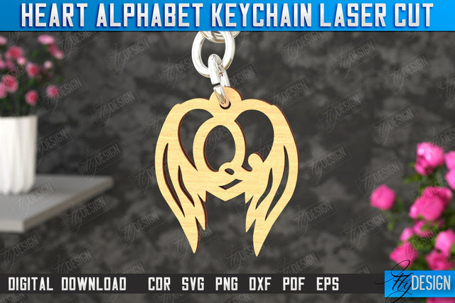 Heart Alphabet Keychain | Heart with Wings | Personalized Monogram | Love Sign | CNC File SVG Fly Design 