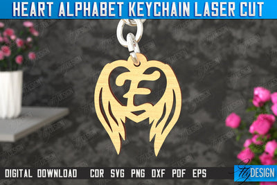 Heart Alphabet Keychain | Heart with Wings | Personalized Monogram | Love Sign | CNC File SVG Fly Design 