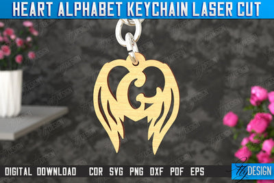 Heart Alphabet Keychain | Heart with Wings | Personalized Monogram | Love Sign | CNC File SVG Fly Design 
