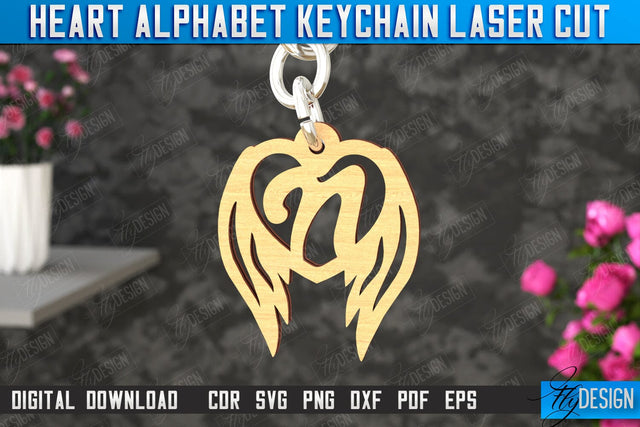 Heart Alphabet Keychain | Heart with Wings | Personalized Monogram | Love Sign | CNC File SVG Fly Design 