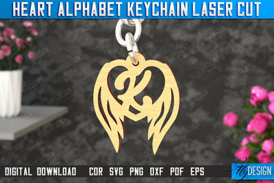 Heart Alphabet Keychain | Heart with Wings | Personalized Monogram | Love Sign | CNC File SVG Fly Design 