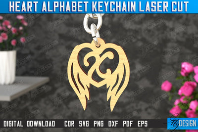 Heart Alphabet Keychain | Heart with Wings | Personalized Monogram | Love Sign | CNC File SVG Fly Design 