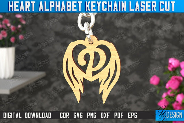 Heart Alphabet Keychain | Heart with Wings | Personalized Monogram | Love Sign | CNC File SVG Fly Design 