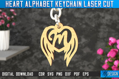 Heart Alphabet Keychain | Heart with Wings | Personalized Monogram | Love Sign | CNC File SVG Fly Design 