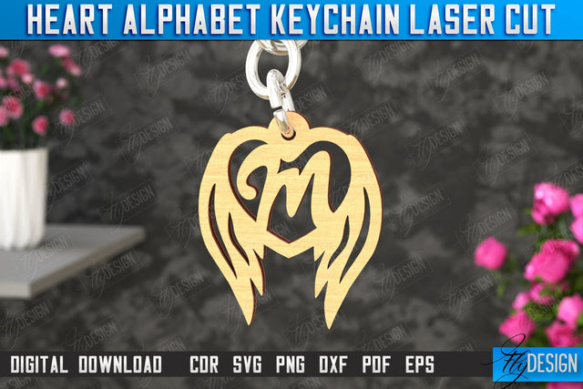 Heart Alphabet Keychain | Heart with Wings | Personalized Monogram | Love Sign | CNC File SVG Fly Design 