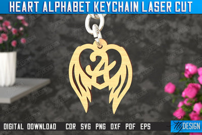 Heart Alphabet Keychain | Heart with Wings | Personalized Monogram | Love Sign | CNC File SVG Fly Design 