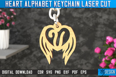 Heart Alphabet Keychain | Heart with Wings | Personalized Monogram | Love Sign | CNC File SVG Fly Design 