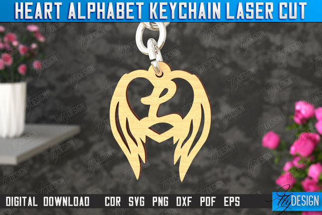 Heart Alphabet Keychain | Heart with Wings | Personalized Monogram | Love Sign | CNC File SVG Fly Design 