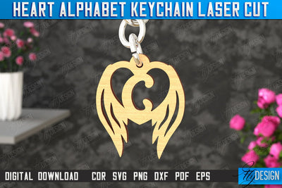 Heart Alphabet Keychain | Heart with Wings | Personalized Monogram | Love Sign | CNC File SVG Fly Design 