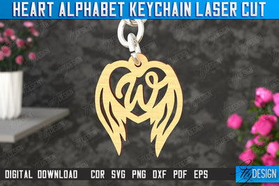 Heart Alphabet Keychain | Heart with Wings | Personalized Monogram | Love Sign | CNC File SVG Fly Design 
