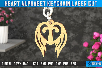 Heart Alphabet Keychain | Heart with Wings | Personalized Monogram | Love Sign | CNC File SVG Fly Design 