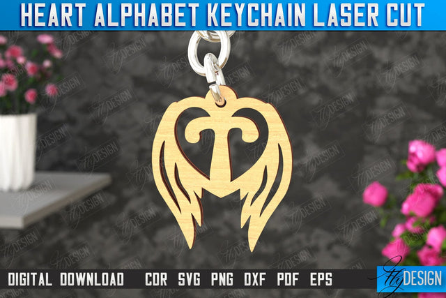 Heart Alphabet Keychain | Heart with Wings | Personalized Monogram | Love Sign | CNC File SVG Fly Design 