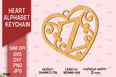 Heart Alphabet Keychain Laser Cut Bundle. Valentine Monogram SVG SVG Evgenyia Guschina 