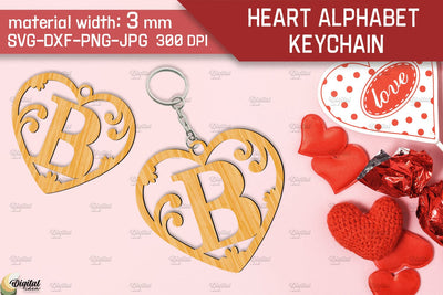 Heart Alphabet Keychain Laser Cut. Letter B. Valentine Monogram SVG SVG Evgenyia Guschina 