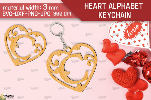 Heart Alphabet Keychain Laser Cut. Letter C. Valentine Monogram SVG SVG Evgenyia Guschina 