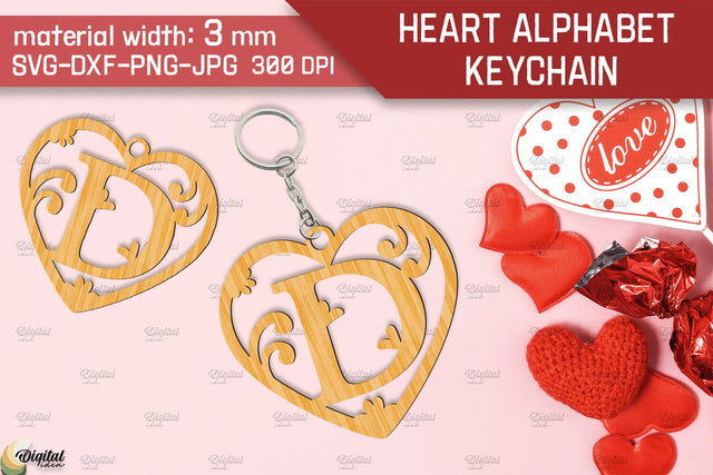 Heart Alphabet Keychain Laser Cut. Letter D. Valentine Monogram SVG SVG Evgenyia Guschina 