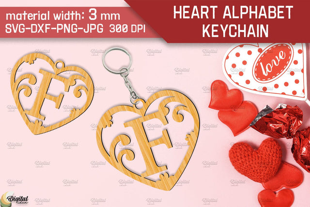 Heart Alphabet Keychain Laser Cut. Letter F. Valentine Monogram SVG SVG Evgenyia Guschina 