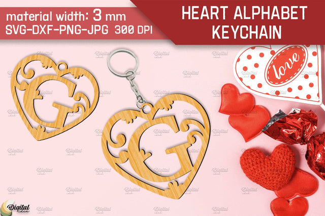 Heart Alphabet Keychain Laser Cut. Letter G. Valentine Monogram SVG SVG Evgenyia Guschina 