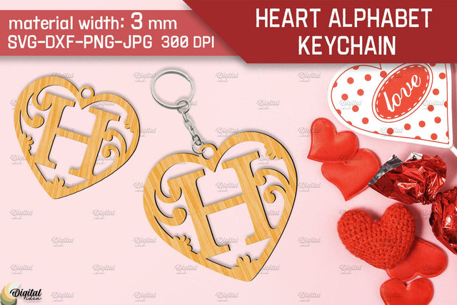 Heart Alphabet Keychain Laser Cut. Letter H. Valentine Monogram SVG SVG Evgenyia Guschina 