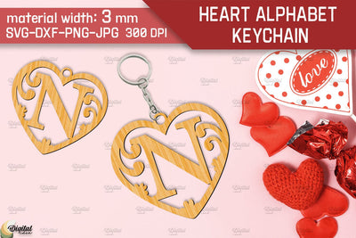 Heart Alphabet Keychain Laser Cut. Letter N. Valentine Monogram SVG SVG Evgenyia Guschina 
