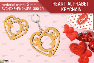 Heart Alphabet Keychain Laser Cut. Letter Q. Valentine Monogram SVG SVG Evgenyia Guschina 