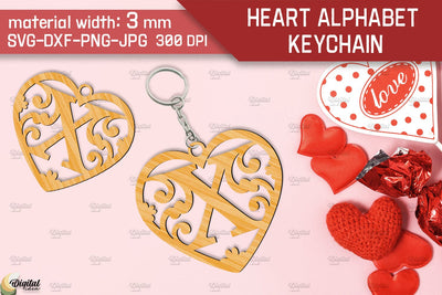 Heart Alphabet Keychain Laser Cut. Letter X. Valentine Monogram SVG SVG Evgenyia Guschina 