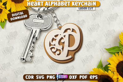 Heart Alphabet Keychain Laser Cut | Monogram Keyring | Letters | CNC File SVG The T Store Design 