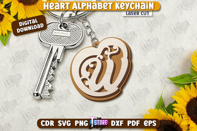 Heart Alphabet Keychain Laser Cut | Monogram Keyring | Letters | CNC File SVG The T Store Design 