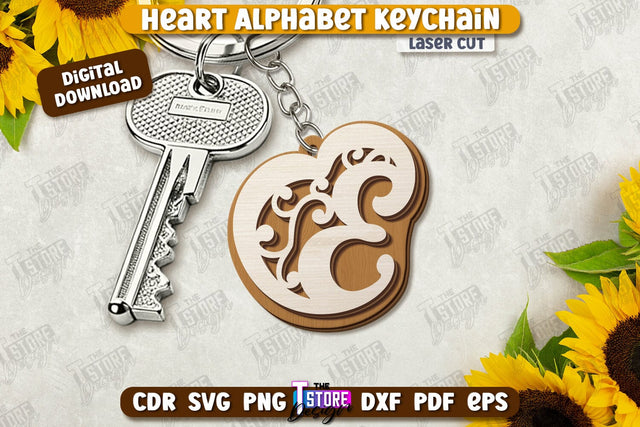 Heart Alphabet Keychain Laser Cut | Monogram Keyring | Letters | CNC File SVG The T Store Design 