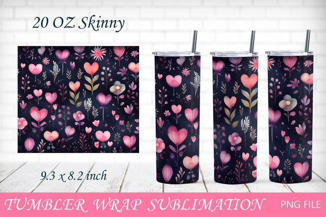 Heart and flower tumbler wrap, Valentine tumbler 20oz sublimation Sublimation AnastasiyaArtDesign 