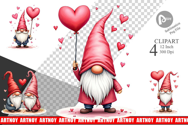 Heart Balloon Gnome Clipart Sublimation artnoy 