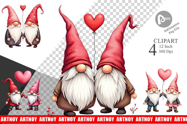 Heart Balloon Gnome Clipart Sublimation artnoy 
