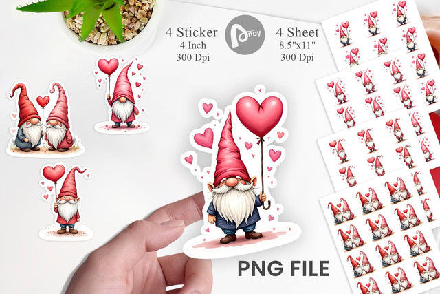 Heart Balloon Gnome Sticker Sublimation artnoy 