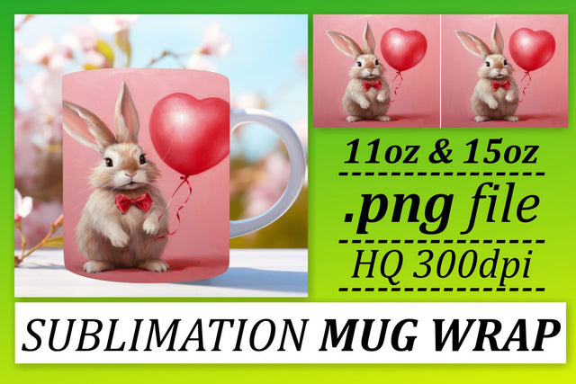Heart Balloon Valentines Animal Mug Wrap - Sublimation 11oz 15oz - Love Theme Sublimation afrosvg 