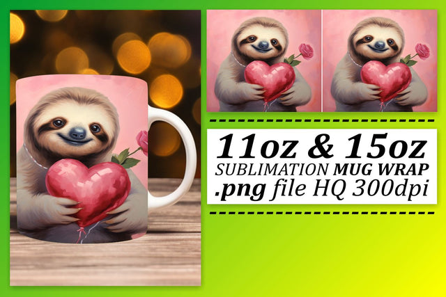Heart Balloon Valentines Love Animal Mug Wrap - Sublimation 11oz 15oz - Love Theme Sublimation afrosvg 
