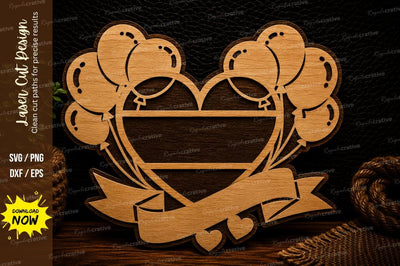 Heart Balloons Banner Name Sign Laser Cut Svg Design SVG Regulrcrative 