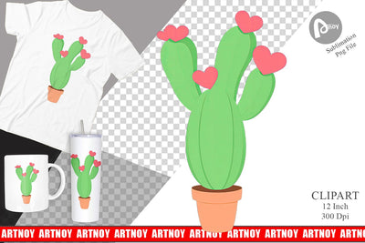 Heart Cactus Clipart Sublimation artnoy 
