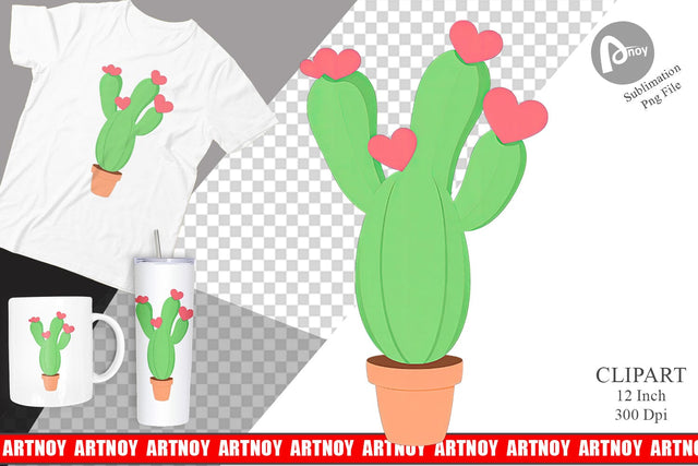 Heart Cactus Clipart Sublimation artnoy 