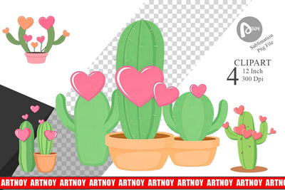 Heart Cactus Clipart Sublimation artnoy 