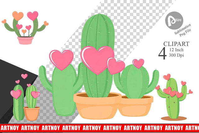 Heart Cactus Clipart Sublimation artnoy 