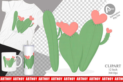 Heart Cactus Clipart Sublimation artnoy 
